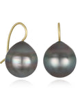 18 Karat Gold Black Tahitian Baroque Pearl Drop Earrings