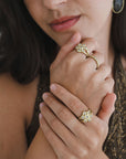 18 Karat Gold Champagne Rose Cut Diamond Daisy Ring