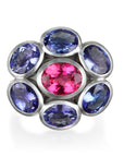 Platinum Tanzanite and Pink Tourmaline Daisy Ring