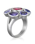 Platinum Tanzanite and Pink Tourmaline Daisy Ring