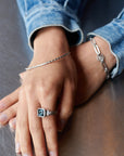 Platinum Paperclip Link Bracelet with Diamond Wheel