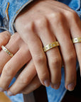 18 Karat Gold Diamond Burnished Square Band Ring