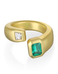18 Karat Gold Brazilian Emerald Diamond Open Wrap Ring
