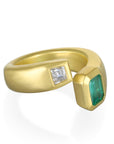 18 Karat Gold Brazilian Emerald Diamond Open Wrap Ring