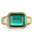 18 Karat Gold Emerald and Diamond Three Stone Ring