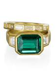 18 Karat Gold Emerald and Diamond Three Stone Ring