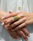 18 Karat Gold Three-Stone Blue and Green Sapphire Ring