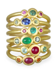 18 Karat Gold Green and Pink Tourmaline Stack Ring