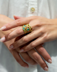 18 Karat Gold Green and Pink Tourmaline Stack Ring