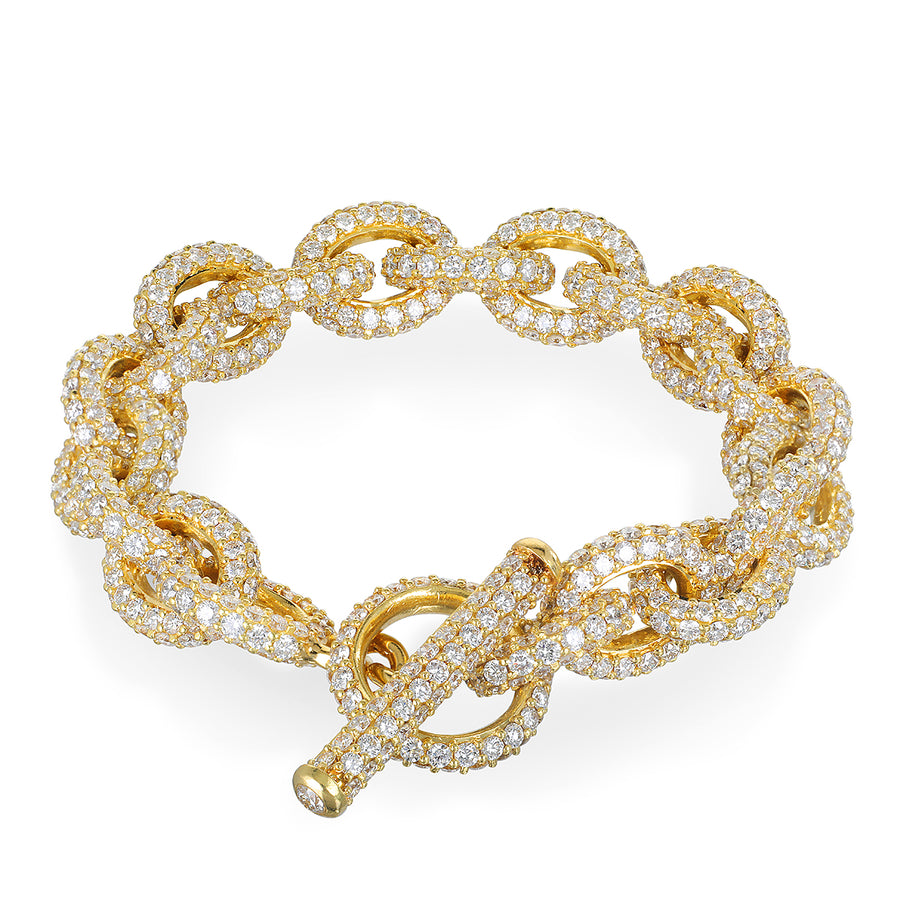 18 Karat Gold Diamond Link Bracelet with Toggle Closure