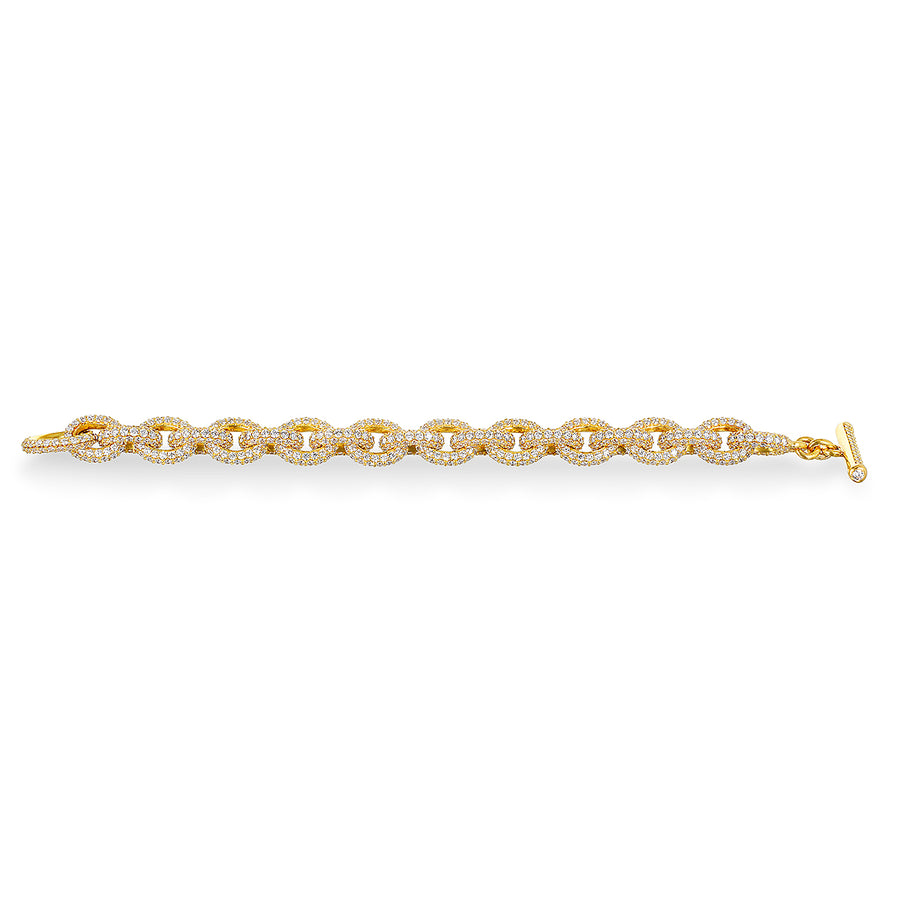 18 Karat Gold Diamond Link Bracelet with Toggle Closure