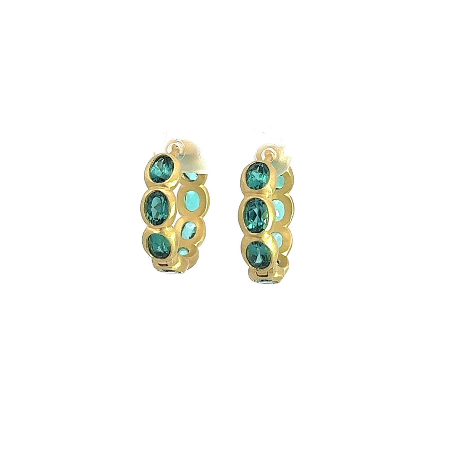 18 Karat Gold Blue-Green Tourmaline Eternity Hoops