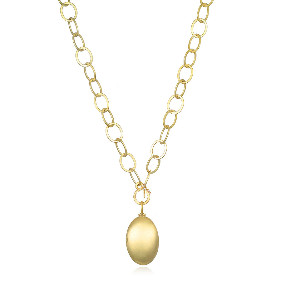 18 Karat Gold Oval Planished Link Chain