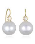 18 Karat Gold and Diamond White South Sea Pearl Drop Earrings