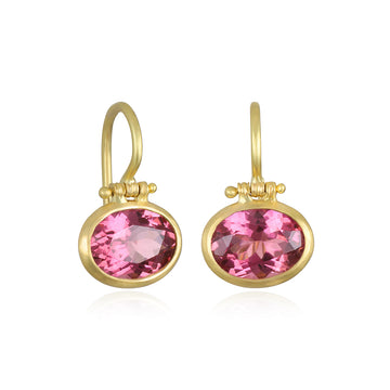 18 Karat Gold Pink Tourmaline Hinge Earrings
