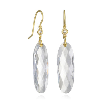 18 Karat Gold Crystal Quartz and Diamond Leaf Earrings