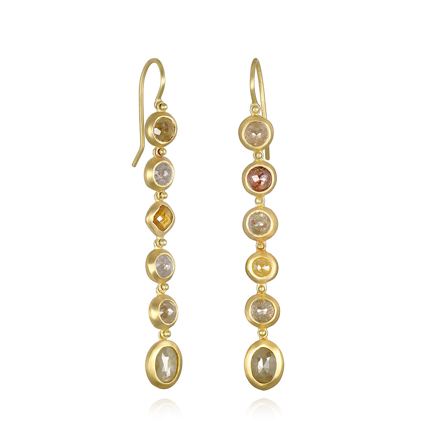 18 Karat Gold Milky Diamond Line Earrings