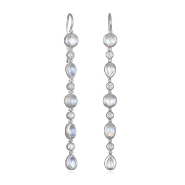 Platinum Ceylon Moonstone Diamond Line Earrings