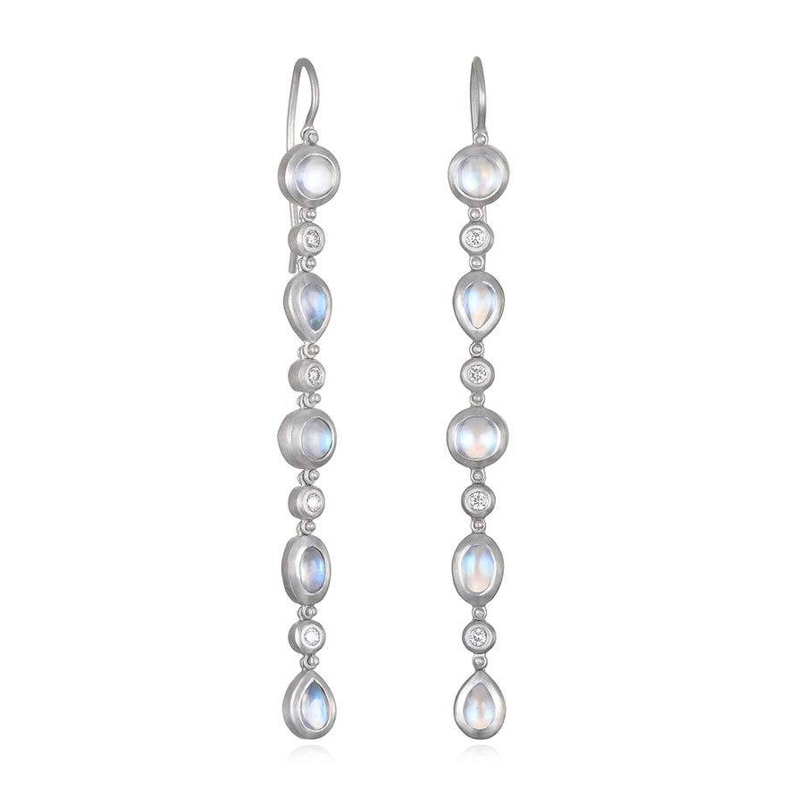 Platinum Ceylon Moonstone Diamond Line Earrings