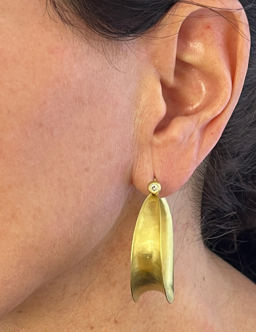 18 Karat Gold Anticlastic Hoop Diamond Earrings - large