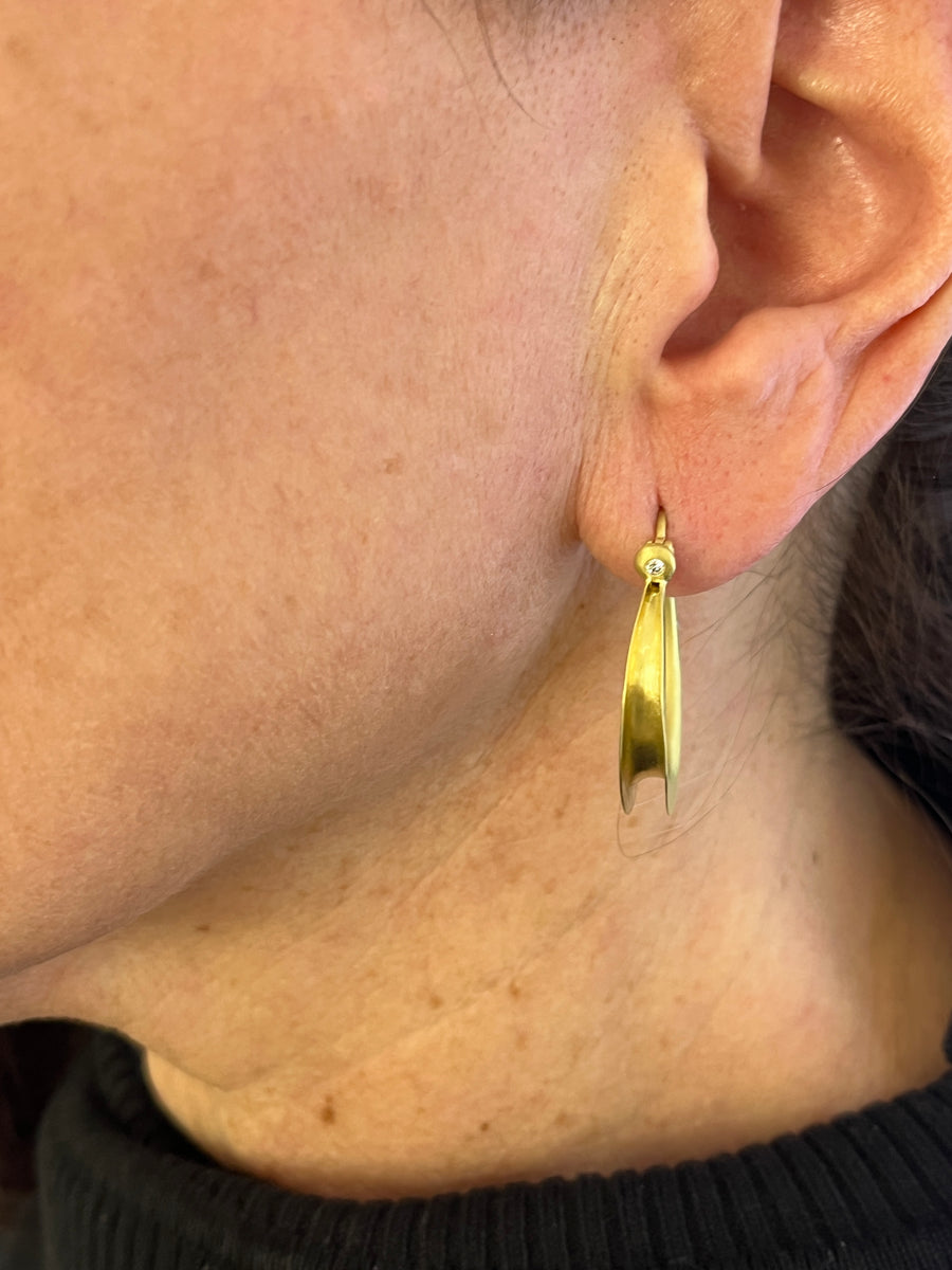 18 Karat Gold Anticlastic Hoop Diamond Earrings - small