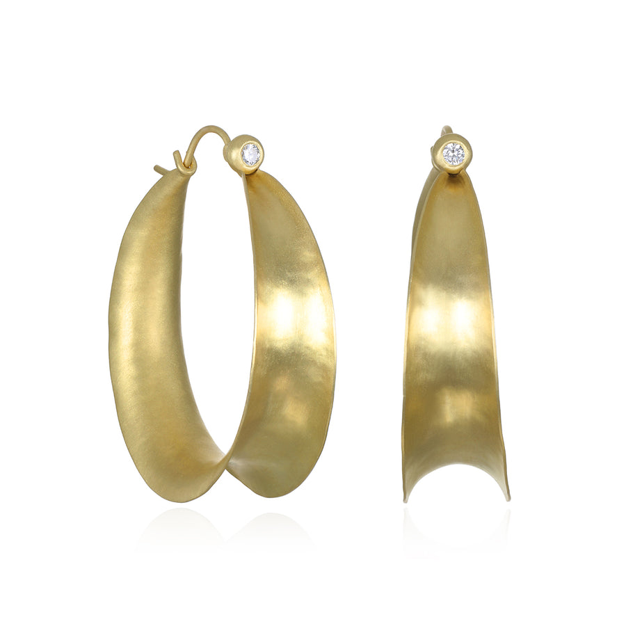 18 Karat Gold Anticlastic Hoop Diamond Earrings - large