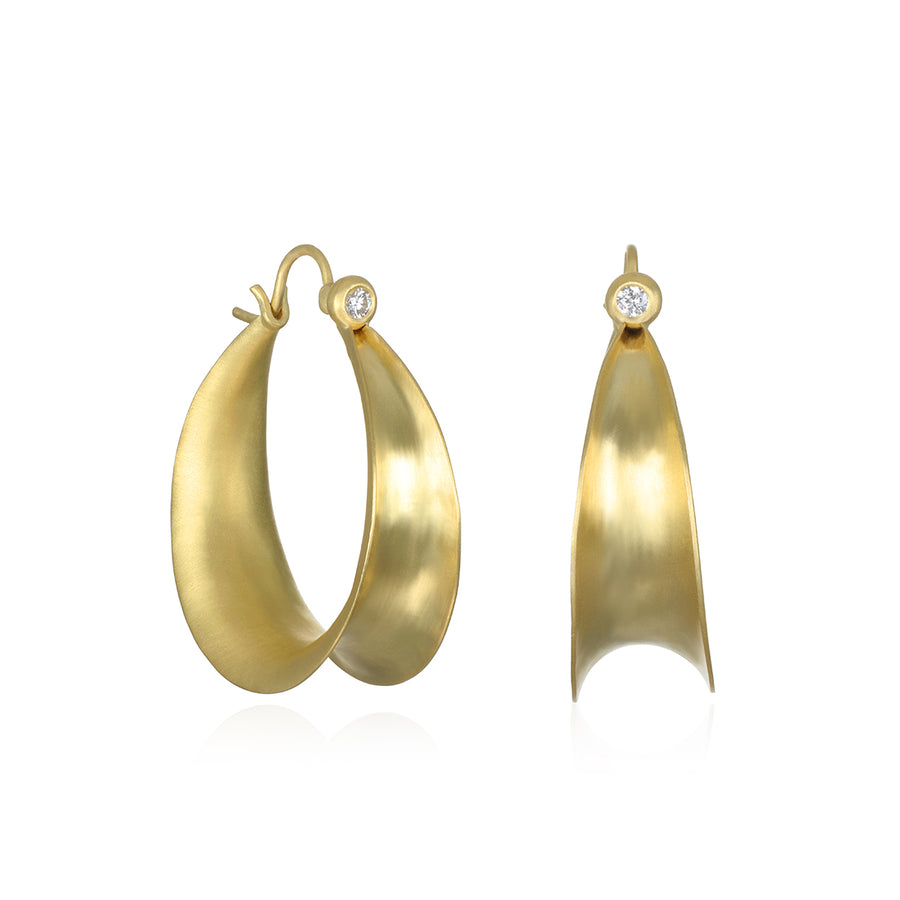 18 Karat Gold Anticlastic Hoop Diamond Earrings - medium