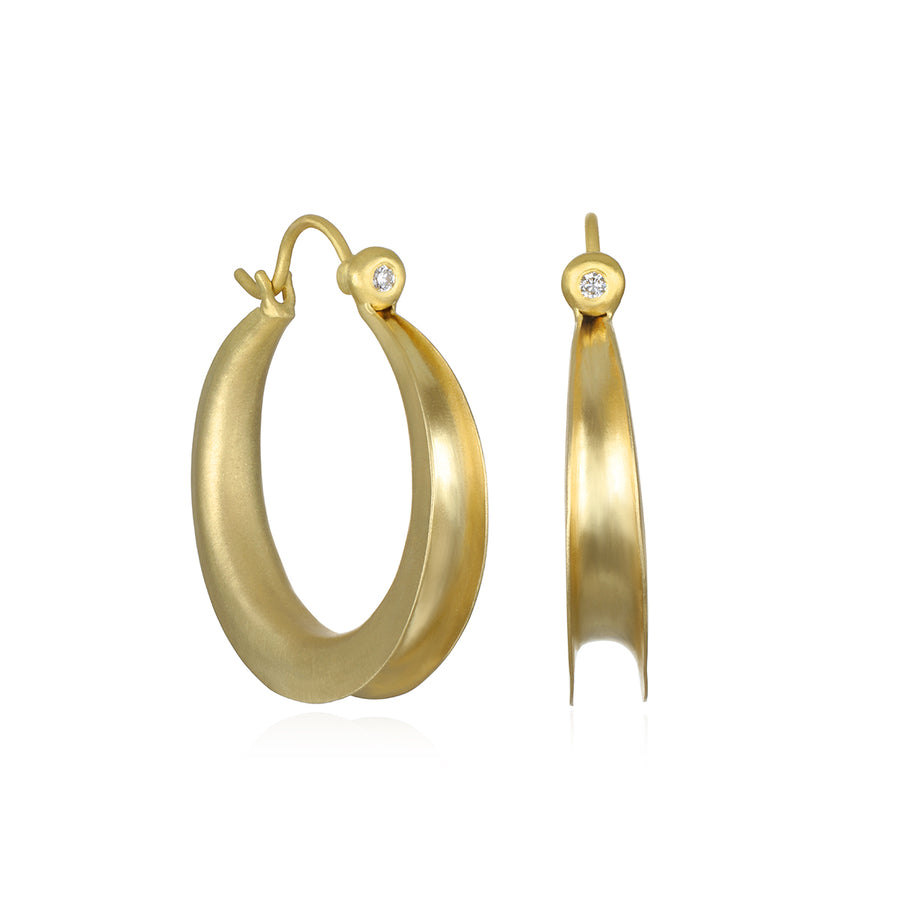 18 Karat Gold Anticlastic Hoop Diamond Earrings - small