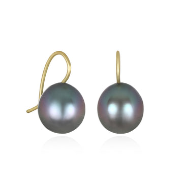 18 Karat Gold Black Tahitian Baroque Pearl Drop Earrings
