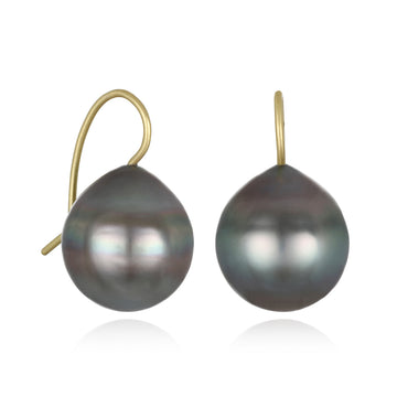 18 Karat Gold Black Tahitian Baroque Pearl Drop Earrings