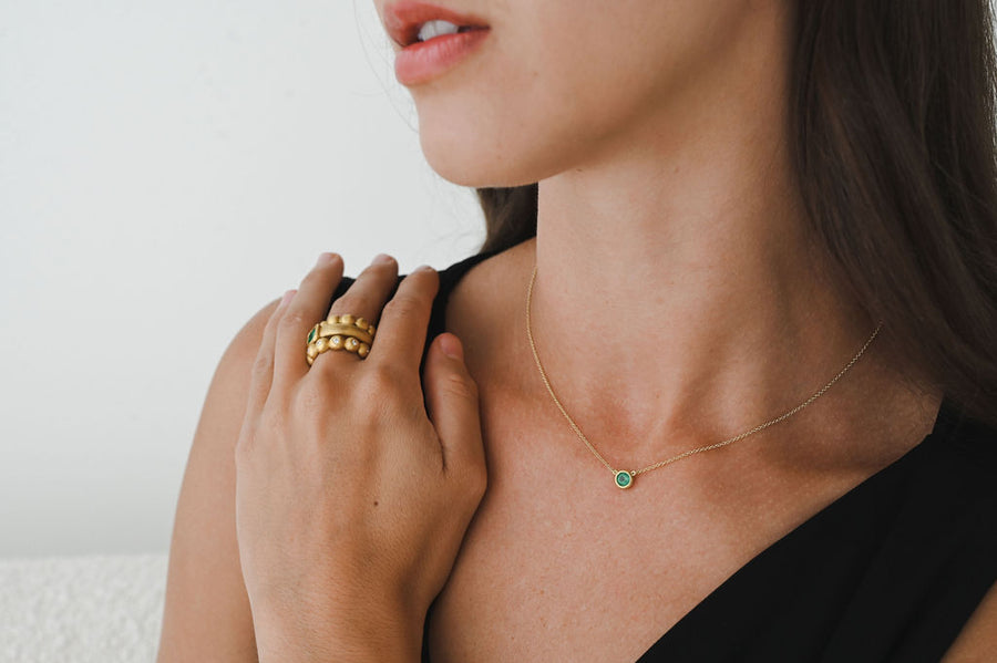 18 Karat Gold Colombian Emerald Bezel Necklace