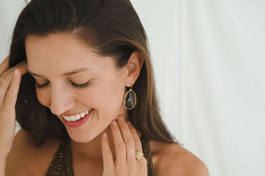 18 Karat Gold Whisky Quartz Hinge Earrings
