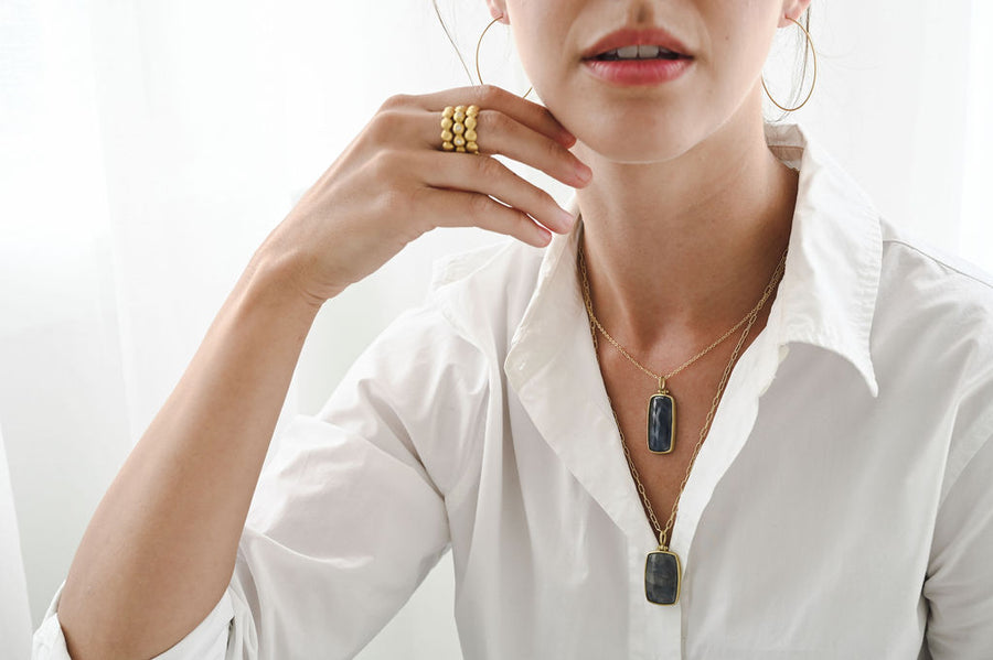 18 Karat Gold Blue Sapphire Slice Hinged Pendant