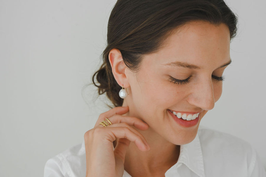 18 Karat Gold White South Sea Baroque Pearl Earrings