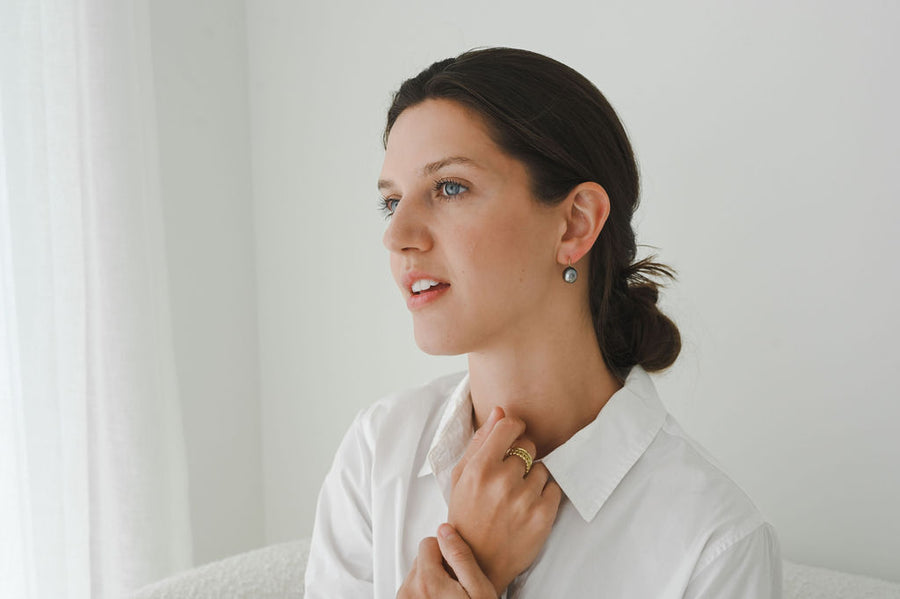 18 Karat Gold Black Tahitian Baroque Pearl Drop Earrings