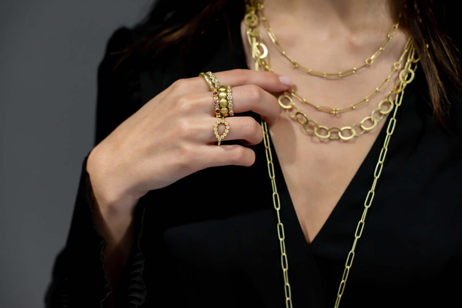 18 Karat Gold Oval Planished Link Chain