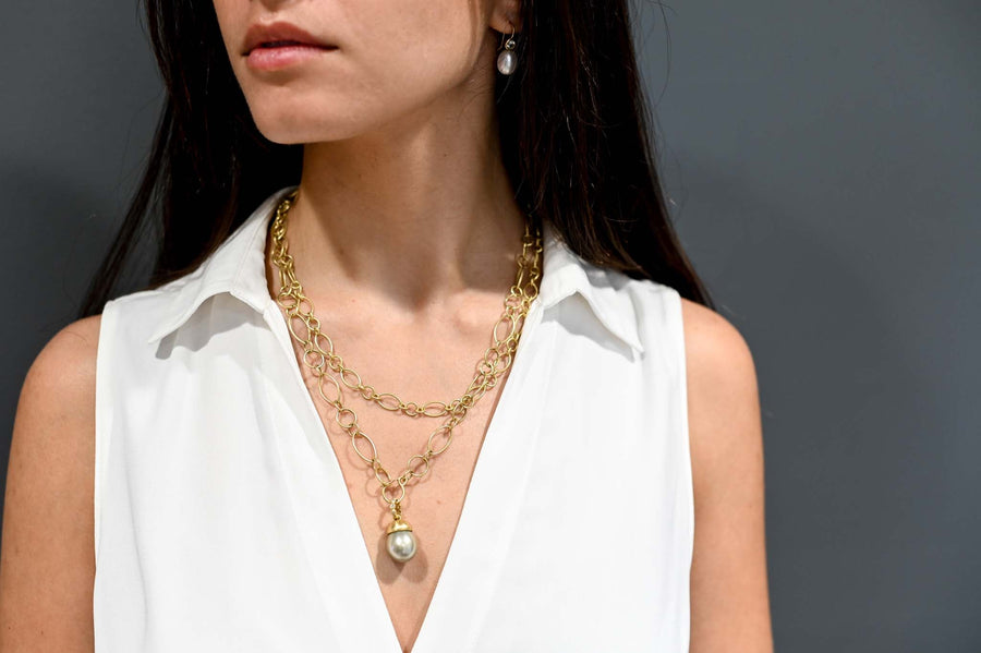 18 Karat Gold Handmade Mini Marquise Link Chain 18"