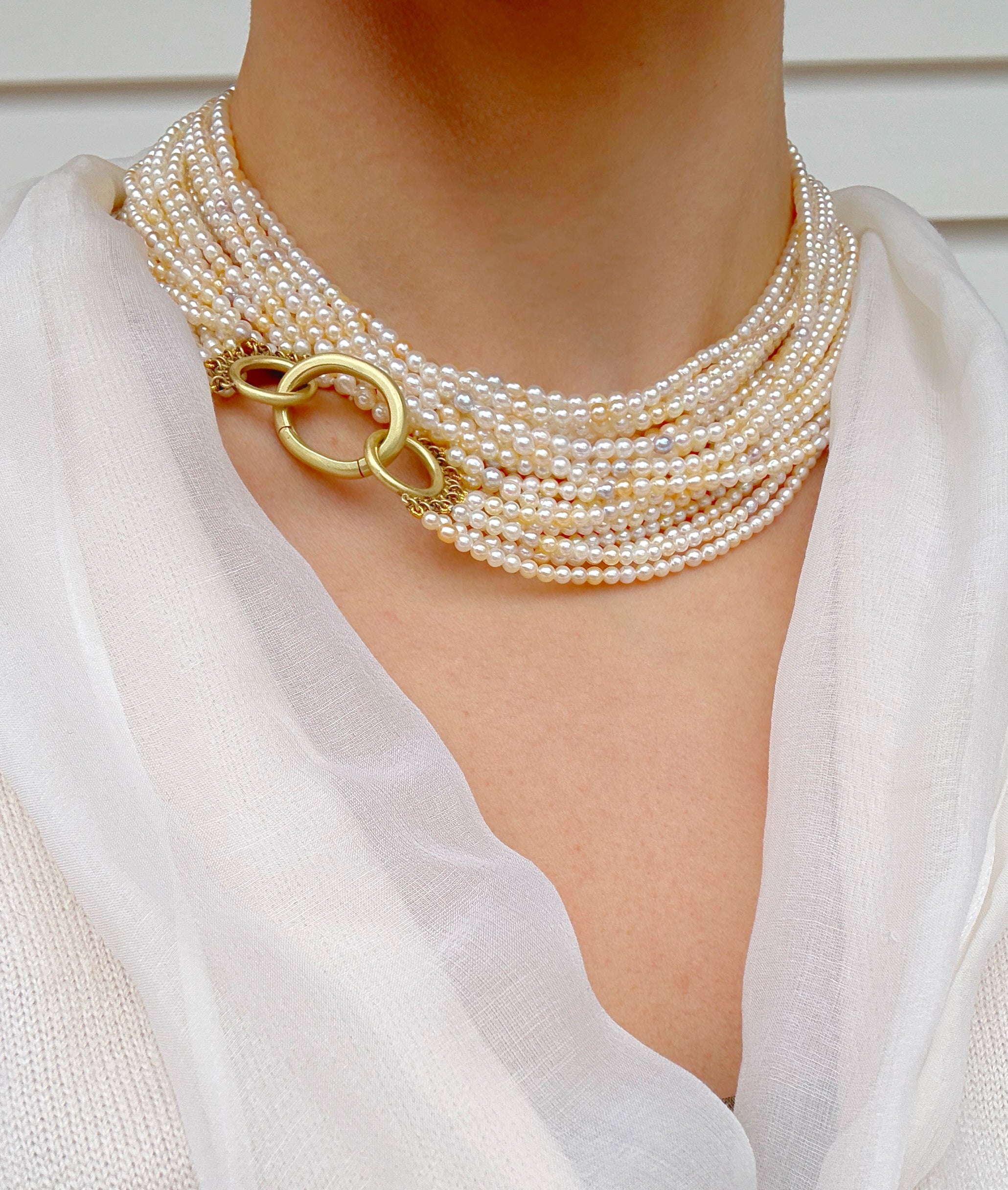 18 Karat Gold Multistrand Akoya/Keshi Pearl Necklace – Faye Kim
