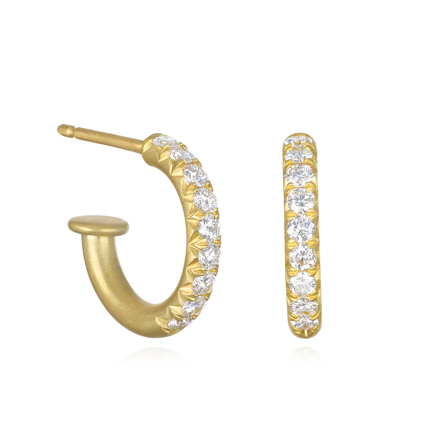 18 Karat Gold Micro Pave Diamond Hoops with Posts