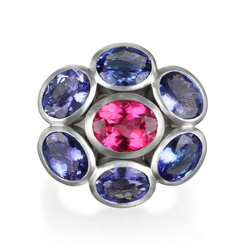 Platinum Tanzanite and Pink Tourmaline Daisy Ring