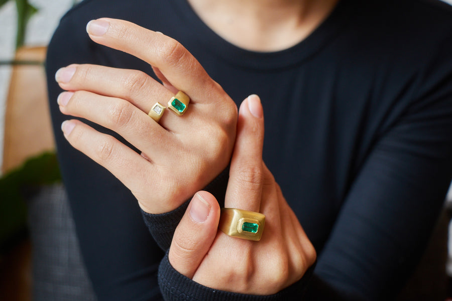 18 Karat Gold Brazilian Emerald Diamond Open Wrap Ring