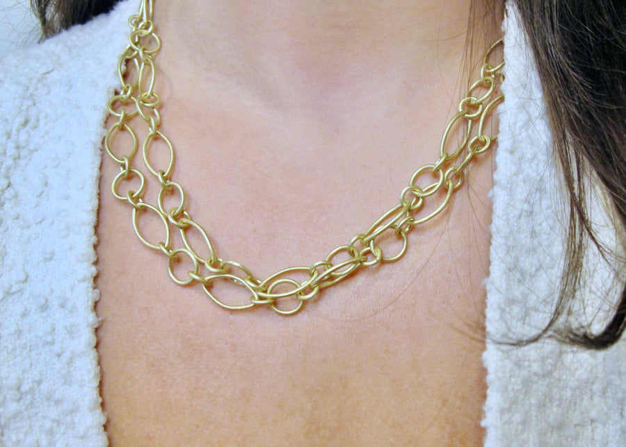 18 Karat Gold Handmade Mini Marquise Link Chain 18"