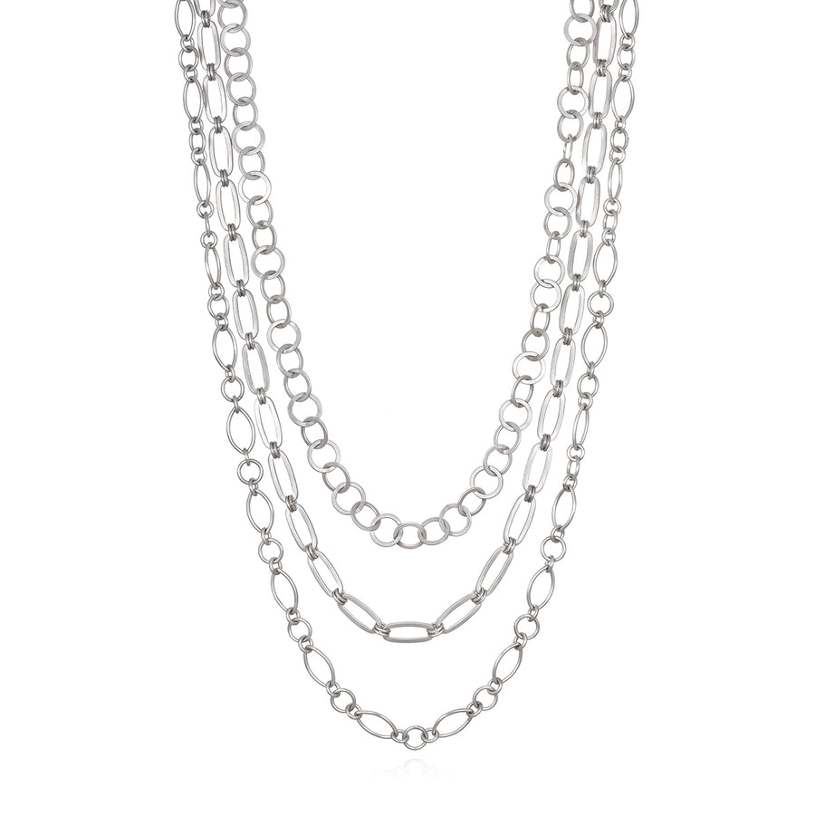 Platinum Round Planished Link Chain