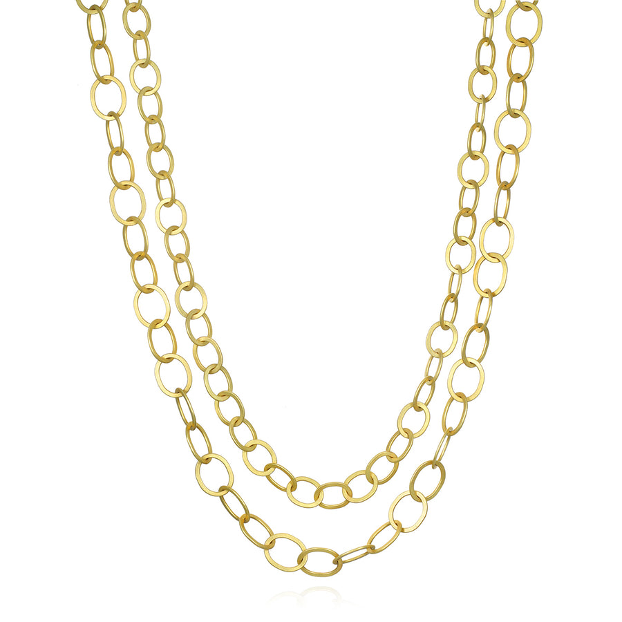 18 Karat Gold Oval Planished Link Chain-XL