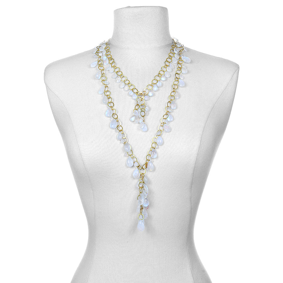 18 Karat Gold Graduated Moonstone Fringe 22" Necklace