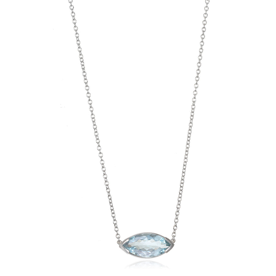 18 Karat White Gold Marquise Aquamarine Pendant Necklace