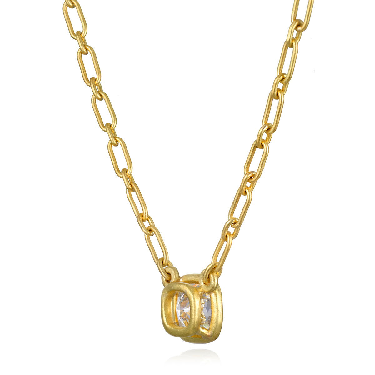 18 Karat Gold Cushion Diamond Bezel Necklace – Faye Kim Designs 18 Karat Gold Cushion Diamond Bezel Necklace – Faye Kim Designs