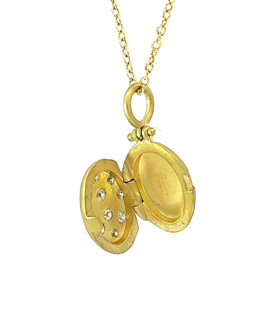 18 Karat Gold and Diamond Small Oval Locket