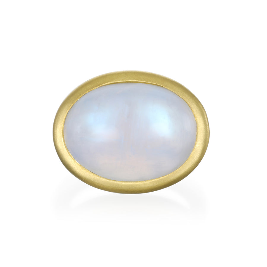 18 Karat Gold Rainbow Moonstone Bezel Ring