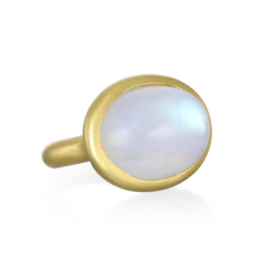 18 Karat Gold Rainbow Moonstone Bezel Ring